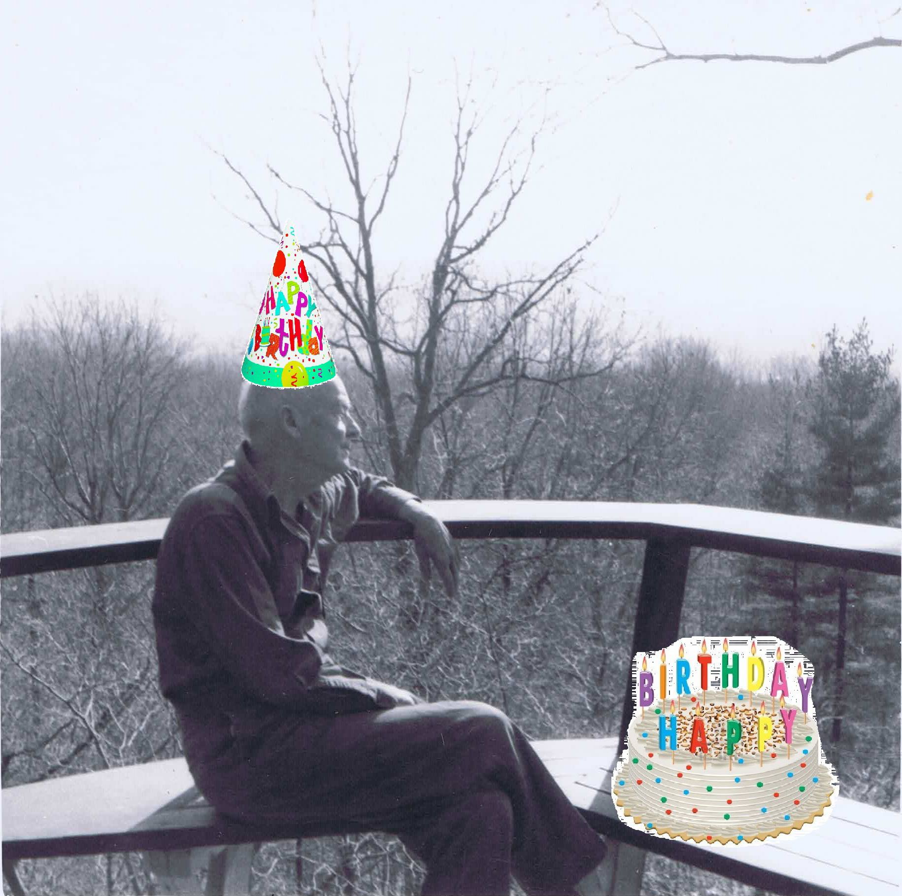 wharton with photoshopped birthday cake on the deck