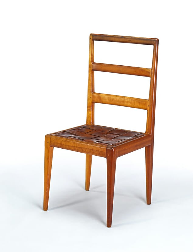 ladderback chair with woven leather seat