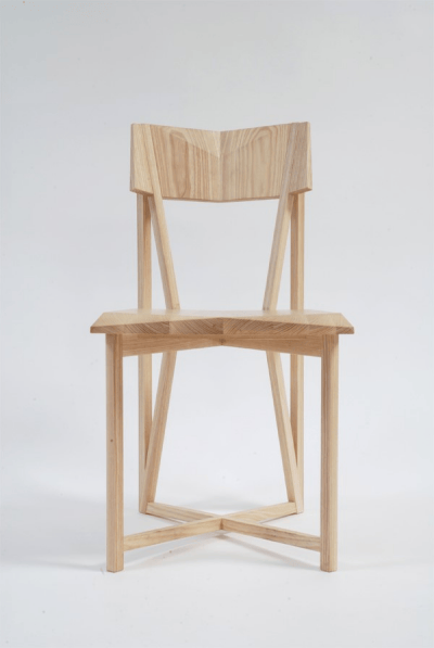 light wood chair with faceted geometric angles