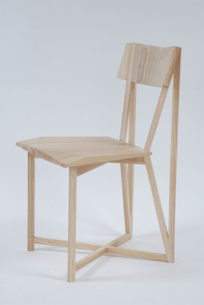 light wood chair with faceted geometric angles