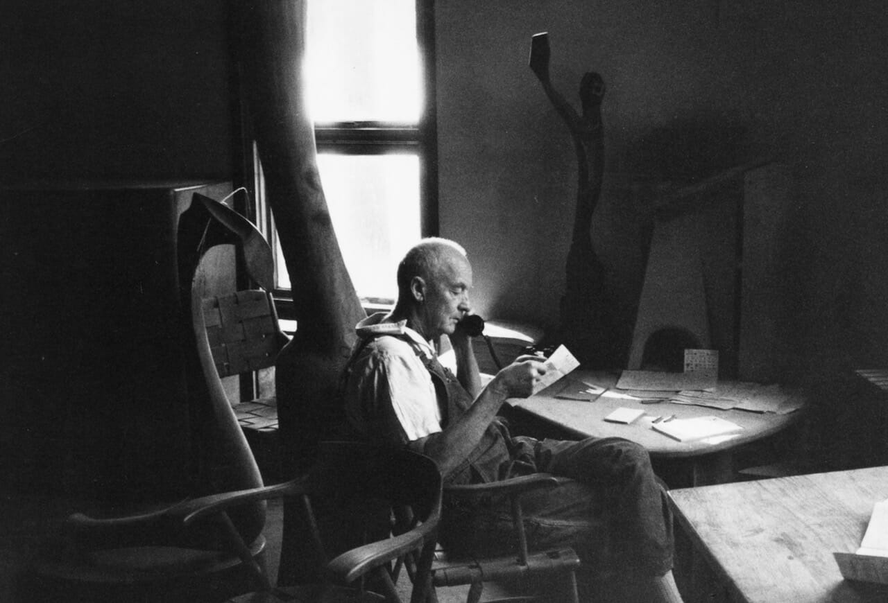 Black and white photo of Esherick in the Workshop