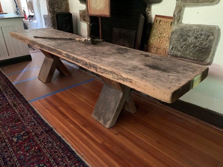 Large wooden picnic table made by Esherick for the Hedgerow Theatre